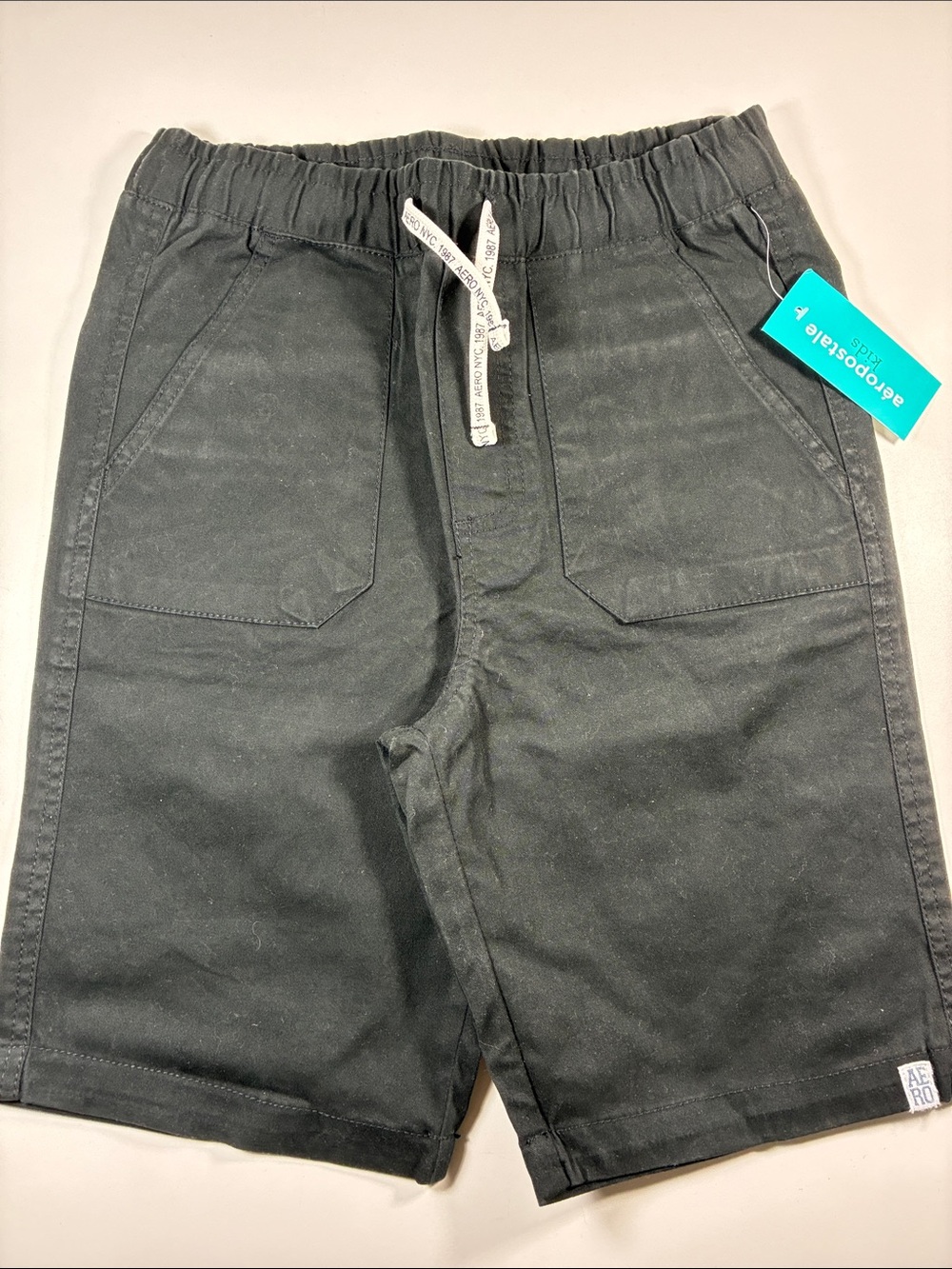 NWT Aeropostale Kids Black Shorts with White Printed Drawstring, size 10